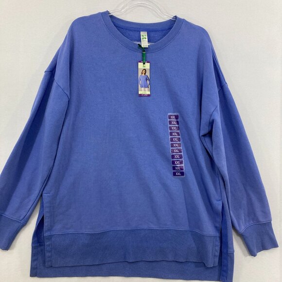 New Green Tea size XXL Blue Soft Stretch Crew Neck Pullover Knit Top Comfy - Picture 1 of 9